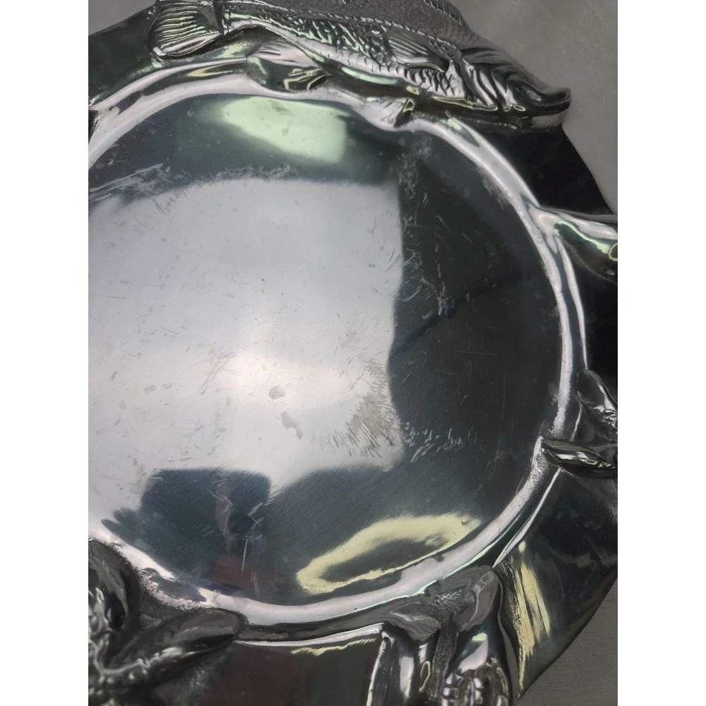 Decorative Tray Fish Starfish Shell Aluminum Silver Serving Platter Plate 13